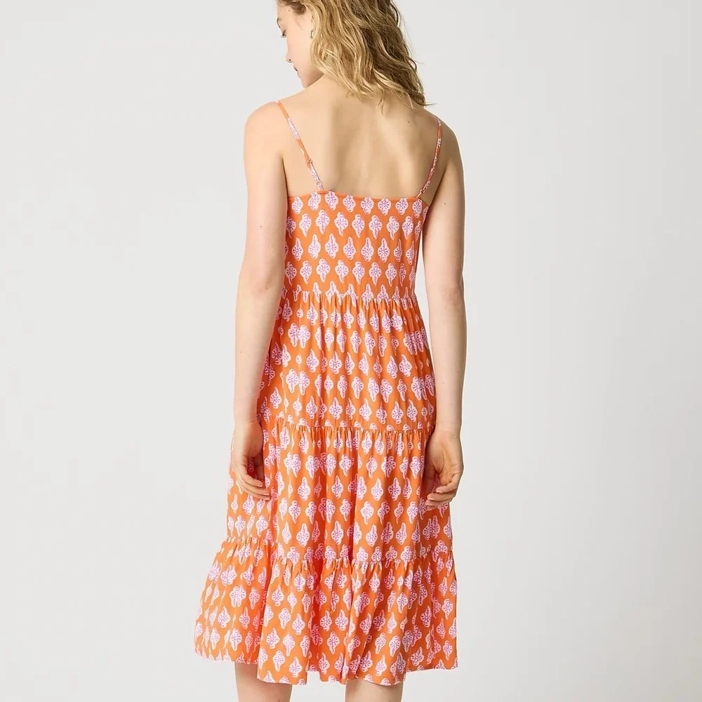 J.CREW Orange Floral Strappy tiered midi dress Size 6